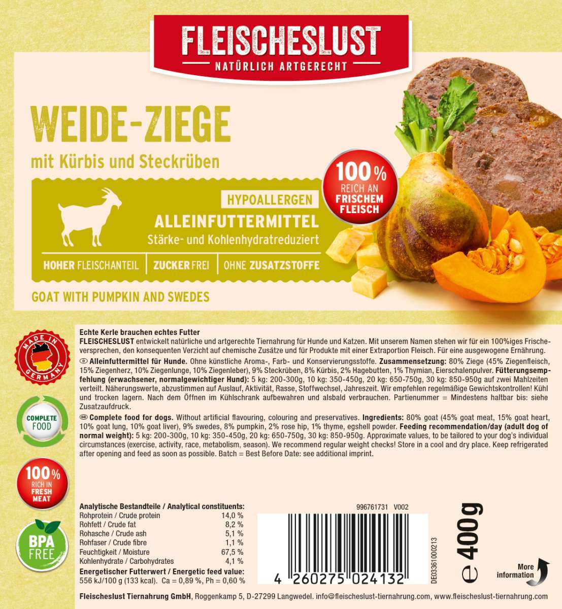 Weideziege mit Kürbis und Steckrübe