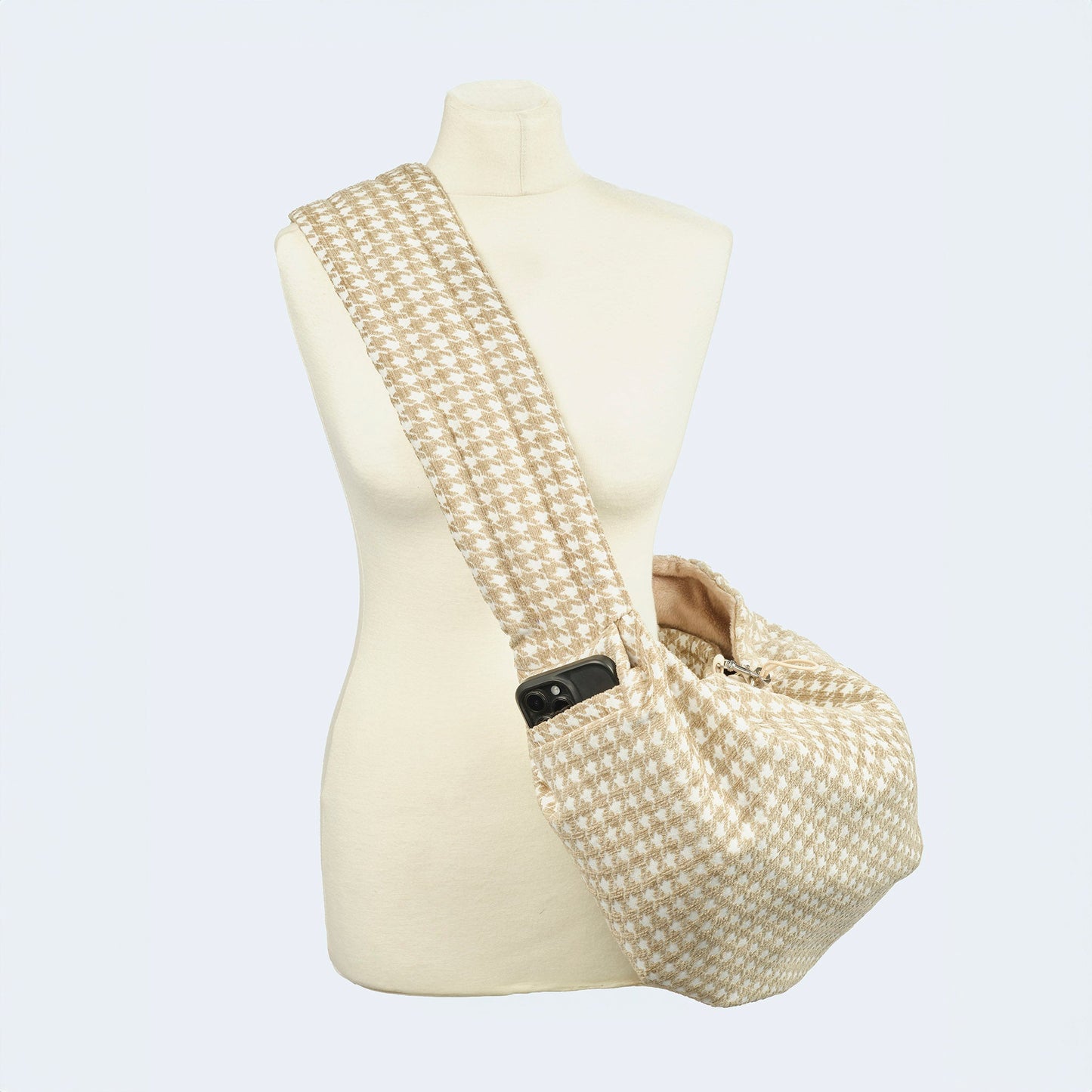 Welpentragetasche Hahnentrittmuster beige