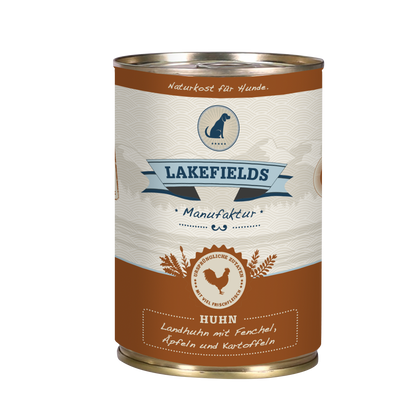 Dosenfleisch-Menü Huhn für ausgewachsene Hunde mit Fenchel, Äpfeln und Kartoffeln
